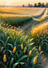 Golden Wheat Field at Sunset Realistic Landscape Art Print