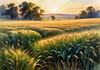 Golden Wheat Field at Sunset Realistic Landscape Art Print