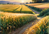 Golden Wheat Field at Sunset Realistic Landscape Art Print