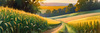 Golden Wheat Field at Sunset Realistic Landscape Art Print