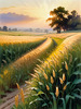 Golden Wheat Field at Sunset Realistic Landscape Art Print