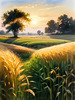 Golden Wheat Field at Sunset Realistic Landscape Art Print
