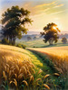 Golden Wheat Field at Sunset Realistic Landscape Art Print