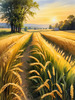 Golden Wheat Field at Sunset Realistic Landscape Art Print