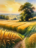 Golden Wheat Field at Sunset Realistic Landscape Art Print