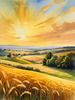 Golden Wheat Field at Sunset Realistic Landscape Art Print