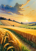 Golden Wheat Field at Sunset Realistic Landscape Art Print