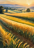 Golden Wheat Field at Sunset Realistic Landscape Art Print