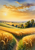 Golden Wheat Field at Sunset Realistic Landscape Art Print