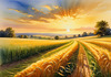 Golden Wheat Field at Sunset Realistic Landscape Art Print