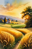 Golden Wheat Field at Sunset Realistic Landscape Art Print