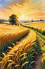 Golden Wheat Field at Sunset Realistic Landscape Art Print