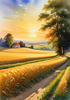 Golden Wheat Field at Sunset Realistic Landscape Art Print