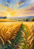 Golden Wheat Field at Sunset Realistic Landscape Art Print