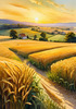 Golden Wheat Field at Sunset Realistic Landscape Art Print