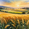 Golden Wheat Field at Sunset Realistic Landscape Art Print