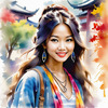 Printable Art of a Hippie Girl with Tie-Dye Clothing and Peace Necklace in a Meadow