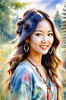 Printable Art of a Hippie Girl with Tie-Dye Clothing and Peace Necklace in a Meadow