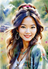 Printable Art of a Hippie Girl with Tie-Dye Clothing and Peace Necklace in a Meadow