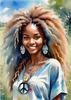 Printable Art of a Hippie Girl with Tie-Dye Clothing and Peace Necklace in a Meadow