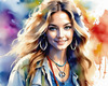 Printable Art of a Hippie Girl with Tie-Dye Clothing and Peace Necklace in a Meadow