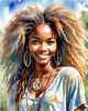 Printable Art of a Hippie Girl with Tie-Dye Clothing and Peace Necklace in a Meadow