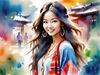 Printable Art of a Hippie Girl with Tie-Dye Clothing and Peace Necklace in a Meadow