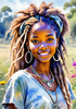 Printable Art of a Hippie Girl with Tie-Dye Clothing and Peace Necklace in a Meadow
