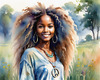 Printable Art of a Hippie Girl with Tie-Dye Clothing and Peace Necklace in a Meadow