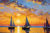 Impressionistic Painting of a Sunset with Sailboats on a Tranquil Beach