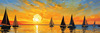 Impressionistic Painting of a Sunset with Sailboats on a Tranquil Beach