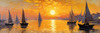 Impressionistic Painting of a Sunset with Sailboats on a Tranquil Beach