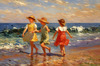 Impressionistic Painting of Children Playing by the Sea