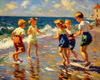 Impressionistic Painting of Children Playing by the Sea