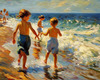 Impressionistic Painting of Children Playing by the Sea
