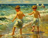 Impressionistic Painting of Children Playing by the Sea