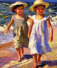 Impressionistic Painting of Children Playing by the Sea