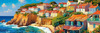 Impressionistic Art Print of Coastal Town with Cliffside Homes Overlooking the Sea