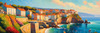 Impressionistic Art Print of Coastal Town with Cliffside Homes Overlooking the Sea