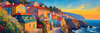 Impressionistic Art Print of Coastal Town with Cliffside Homes Overlooking the Sea