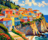 Impressionistic Art Print of Coastal Town with Cliffside Homes Overlooking the Sea