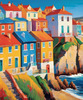 Impressionistic Art Print of Coastal Town with Cliffside Homes Overlooking the Sea