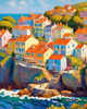 Impressionistic Art Print of Coastal Town with Cliffside Homes Overlooking the Sea