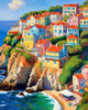 Impressionistic Art Print of Coastal Town with Cliffside Homes Overlooking the Sea