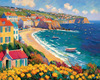 Impressionistic Art Print of Coastal Town with Cliffside Homes Overlooking the Sea