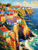 Impressionistic Art Print of Coastal Town with Cliffside Homes Overlooking the Sea