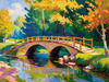 Impressionistic Art Print of Countryside Landscape with Bridge Over Stream