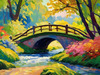 Impressionistic Art Print of Countryside Landscape with Bridge Over Stream