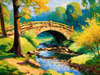Impressionistic Art Print of Countryside Landscape with Bridge Over Stream