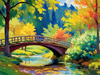 Impressionistic Art Print of Countryside Landscape with Bridge Over Stream